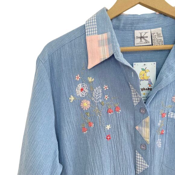 Vintage Light Blue Cottage Core Embroidered Blouse - Picture 2 of 5